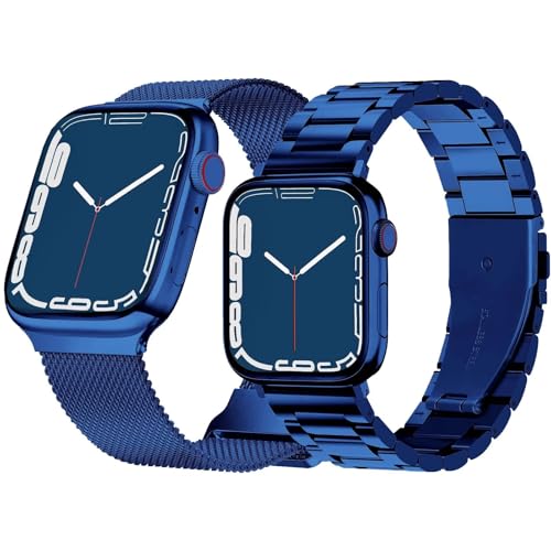 Hongxinzhan Pack von 2 Metall Ersatz Armband kompatibel mit Apple Watch Armband 41/40/38mm(S1-S9,SE,SE2)/42mm(S10), verstellbare Premium Edelstahl Armbänder für iWatch Serie 10/9/8/7/6/5/4/3/2/1/SE von Hongxinzhan
