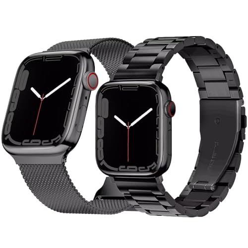 Hongxinzhan Pack von 2 Metall Ersatz Armband kompatibel mit Apple Watch Armband 41/40/38mm(S1-S9,SE,SE2)/42mm(S10), verstellbare Premium Edelstahl Armbänder für iWatch Serie 10/9/8/7/6/5/4/3/2/1/SE von Hongxinzhan