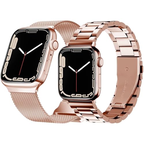 Hongxinzhan Pack von 2 Metall Ersatz Armband kompatibel mit Apple Watch Armband 41/40/38mm(S1-S9,SE,SE2)/42mm(S10), verstellbare Premium Edelstahl Armbänder für iWatch Serie 10/9/8/7/6/5/4/3/2/1/SE von Hongxinzhan