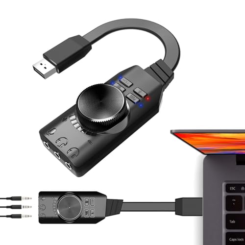 Honhoha USB-zu-Audio-Buchse | Externe Soundkarte mit virtuellem 7.1-Surround-Sound für Laptops mit Lautstärkeregelung,Tragbares USB-Audio, 3,5-mm-Soundkarte, treiberfreies USB-Audio-Interface für von Honhoha