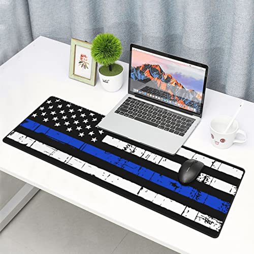 American Blue Line USA Police Stars Flag Extended Large XXL Gaming Mauspad Mat ( 80x30 cm), Mousepad Tastatur mit rutschfester Gummiunterseite Wasserdicht genähte Kanten für Arbeit Spiel Büro Zuhause von Hood-W4