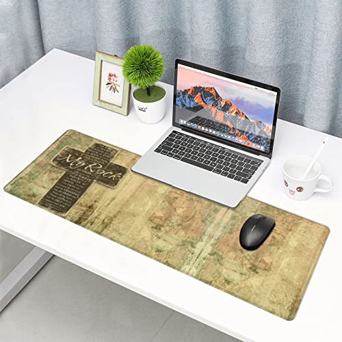 Gaming-Mauspad mit christlichem Bibelvers "The Lord is My Rock", erweitertes großes XXL Gaming-Mauspad (80 x 30 cm), Mousepad-Tastatur mit rutschfesten gummierten Kanten für Arbeitsspiele von Hood-W4