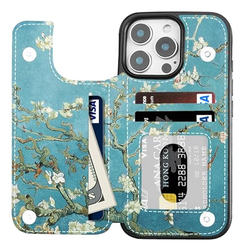 Hoofur Schutzhülle für iPhone, Brieftaschenformat, mit Kartenhalter, schlankes und leichtes PU-Leder, Kartenfächer, Folio-Klapphülle für iPhone (Mandelblüte, iPhone 16 Pro) von Hoofur