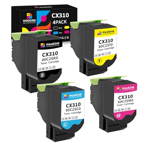Hookink 4er-Pack CX310 Toner Kompatibel mit Lexmark CX310n CX310dn CX410 CX410e CX410de CX410dte CX510 CX510de CX510dhe CX510dthe Toner für 80C2SK0 80C2SC0 80C2SM0 80C2SY0 Tonerkartusche von Hookink