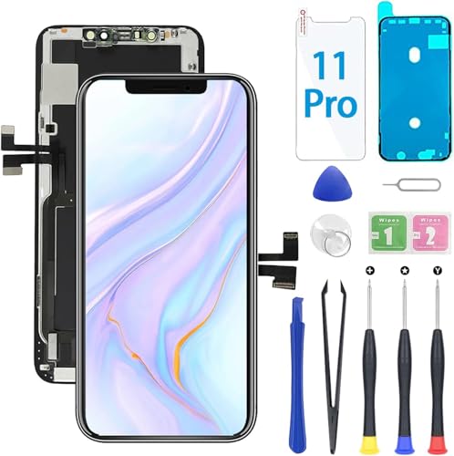 Hoonyer Display für iPhone 11 Pro, iPhone LCD Bildschirm Ersatz Digitizer Assembly mit 3D Touch, Face ID, Kleber, Bildschirmschutz und Reparaturwerkzeugen von Hoonyer