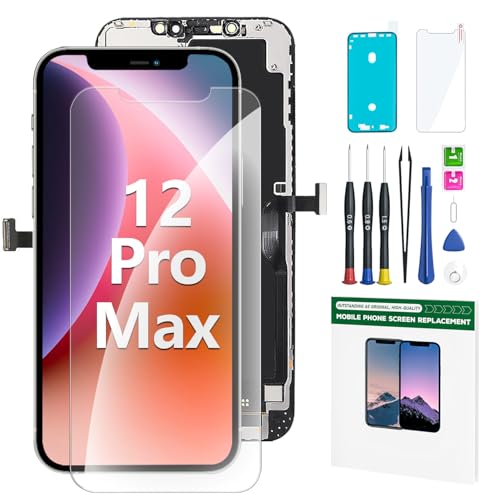 Hoonyer Display für iPhone 12 Pro Max, iPhone LCD Bildschirm Ersatz Digitizer Assembly mit 3D Touch, Face ID, Kleber, Bildschirmschutz und Reparaturwerkzeugen von Hoonyer