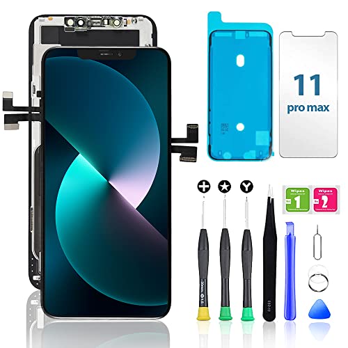 Hoonyer for iPhone 11 Pro Max Screen Replacement Kit 6.5 Inch LCD Display 3D Touch Digitizer Glass Assembly with Repair Tool Kit + Waterproof Adhesive + Screen Tempered Protection von Hoonyer