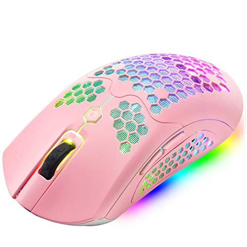 Drahtlose/verkabelte leichte Gaming-Maus, Dual-Modi, wiederaufladbare 800-mAh-Mäuse, PMW3325,12000 DPI, 16 RGB-Hintergrundbeleuchtung, 69G Honeycomb Shell-Design, 7 programmierbare Tasten mit Treiber von Hoopond