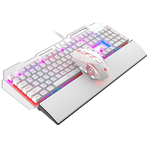 Gaming-Tastatur und Maus-Set und abnehmbare Handballenauflage, kabelgebunden, 16 LEDs, RGB-LED-Hintergrundbeleuchtung, USB-Tastatur mit grauer Metalllegierung, Xbox, PS4 von Hoopond