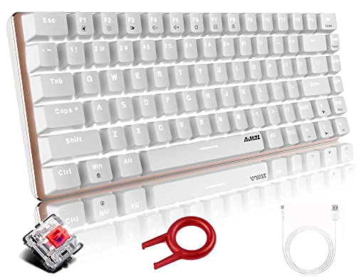 Hoopond AK33 Mechanische Gaming Tastatur,weiße LED-Hintergrundbeleuchtung,USB-Kabel,82 Tasten,kompakte mechanische Tastatur mit Anti-Ghosting-Tasten für Gamer und Schreibkräfte (roter Schalter,weiß) von Hoopond