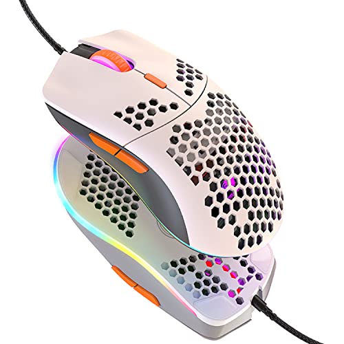 Hoopond Kabelgebundene Gaming-Maus, leichte 69-G-Maus mit Wabenschale und 6400 DPI, programmierbare USB-Gaming-Mäuse mit 6 Tasten, für PC-Gamer und Xbox- und PS4-Benutzer - Shimmer von Hoopond