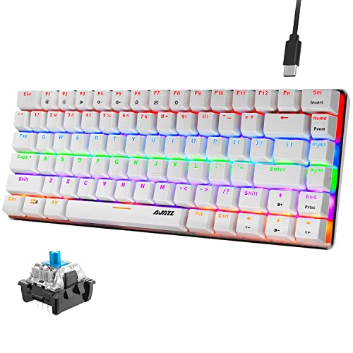 Hoopond Mechanische Tastatur,AK33 Regenbogen-LED-Hintergrundbeleuchtung,USB-Kabel,82 Tasten,kompakte Gaming-Tastatur mit Anti-Ghosting-Tasten für Gamer und Schreibkräfte (Blauer Schalter,weiß) von Hoopond