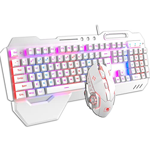 Hoopond-Technologie Tastatur und Maus Kombination verdrahtet Hybrid/RGB 16 Arten von Hintergrundbeleuchtung Weißmetall Spieltastatur mit Handunterstützung + 3200DPI 4-Farben-Atemlicht Maus von Hoopond