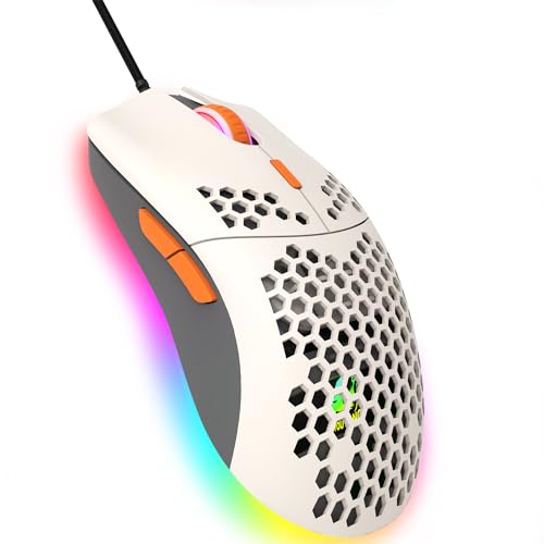 Kabelgebundene Gaming-Maus, 6 RGB-Beleuchtung 6400 DPI Programmierbare USB-Gaming-Maus, 6 Tasten, Wabenschalen-PC-Spieler Ergonomisches Design für Xbox PS4-Grau Orange von Hoopond