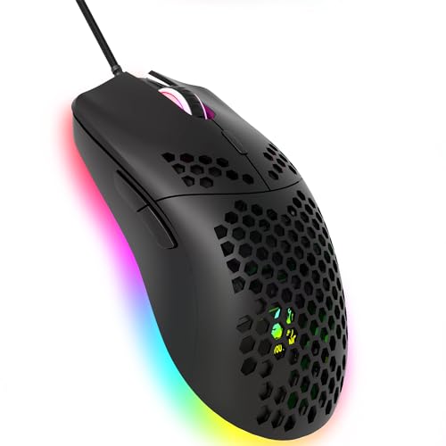 Hoopond Kabelgebundene Gaming-Maus, 6400 DPI Programmierbare USB-Gaming-Maus mit 6 RGB-Beleuchtung, 6 Tasten, Wabenschale mit Wabenschale für PC Gamer und Xbox PS4 - Schwarz von Hoopond