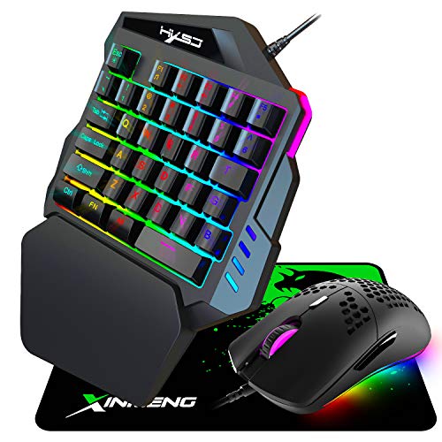 Kabelgebundenes Gaming-Tastatur-Mausset, 3 in 1, Einhand-Tastatur Regenbogen-Hintergrundbeleuchtung Multimedia-Taste mit Handballenauflage +6 RGB Hintergrundbeleuchtete leichte 6400 DPI Maus +Mauspad Kabelgebundenes Gaming-Tastatur-Mausset, 3 in 1, Einhand-Tastatur Regenbogen-Hintergrundbeleuchtung Multimedia-Taste mit Handballenauflage +6 RGB Hintergrundbeleuchtete leichte 6400 DPI Maus +Mauspad von Hoopond