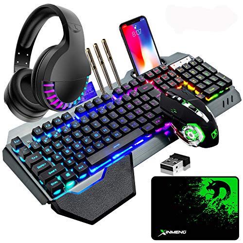 Kabellose Gaming-Tastatur & Maus & Headset Set,4 in 1,16 RGB Hintergrundbeleuchtung wiederaufladbare Tastatur mit Handballenauflage,7 Gaming-Maus mit Hintergrundbeleuchtung & RGB Bluetooth-Kopfhörer von Hoopond