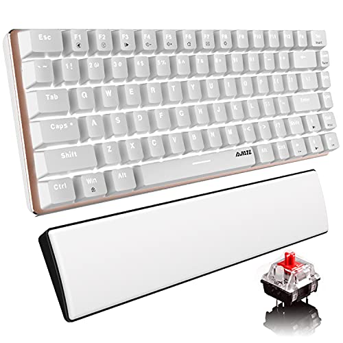 Mechanische Tastatur-Handgelenkstütze AK33 White LED Backlit USB-Kabel-Gaming Mechanische Tastatur, 82-Taste Kompakte Tastatur PU-Leder Memory Foam-Handgelenkrest für Gamer (Roter Schalter, weiß) von Hoopond