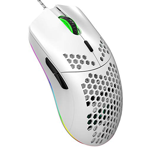 Wired Gaming Mouse, J900 6 RGB Lighting 6400 DPI Programmable USB Gaming Mice with 6 buttons, Honeycomb Shell Ergonomic Design for PC Gamers and Xbox and PS4 Users- White von Hoopond