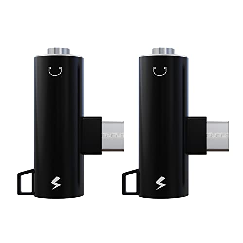 Hoopoocolor USB C Auf 3,5 Mm Kopfhörer Und Ladeadapter, 2Er Pack, Hören Von Musik Beim Aufladen Von 2 In 1 Typ C Auf AUX Mikrofon Audiobuchse, Adapter Für Handys Chinesischer Marken(Schwarz) von Hoopoocolor