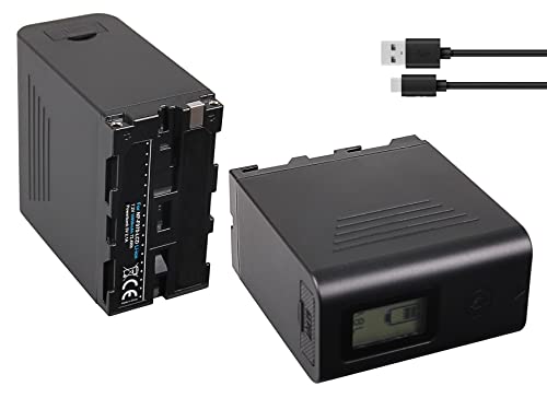 Akku kompatibel mit Sony NP-F970 F960 (10.050mAh - LG Zellen) mit LCD-Display | u.a. USB-C-Eingang | 5V Ausgang Powerbank-Funktion von Hooster