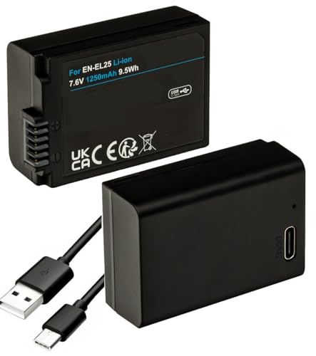 Akku mit USB-C Eingang für die Nikon Z 50 / Z 30 und Nikon Z fc kompatibel mit EN-EL25 / EN EL25 (1250mAh) | mit Lade-LED von Hooster
