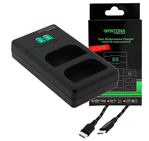 USB-C Schnell-Ladegerät mit PD (bis zu 1000mA) für die Sony Alpha 6000 6300 6500 | kompatibel mit Sony NP-FW50 | Twin Charger mit LCD Anzeige von Hooster