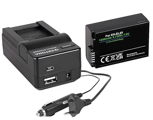 Zubehör Set für die Nikon Z 50 / Z 30 und Z fc | Akku (1280mAh) + 4in1 Ladegerät kompatibel mit Nikon Akku EN-EL25 / EN EL25 von Hooster