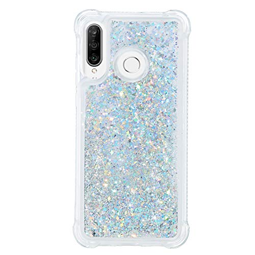 HopMore Glitzer Hülle für Huawei P30 Lite Transparent Handyhülle mit Treibsand Silikon Handy Hülle 3D Stoßfest Winkel Case Schutzhülle Hüllen Durchsichtig Glitter Smartphone Silikonhülle - Silber von HopMore