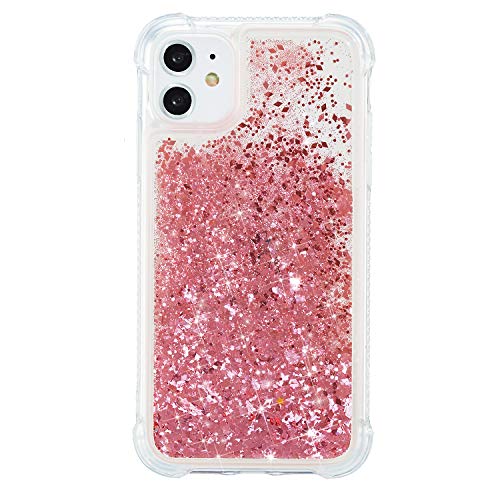 HopMore Glitzer Hülle für iPhone 11 (6.1") Transparent Handyhülle mit Treibsand Silikon Handy Hülle 3D Stoßfest Winkel Case Schutzhülle Hüllen Durchsichtig Glitter Smartphone Silikonhülle - Rosa von HopMore