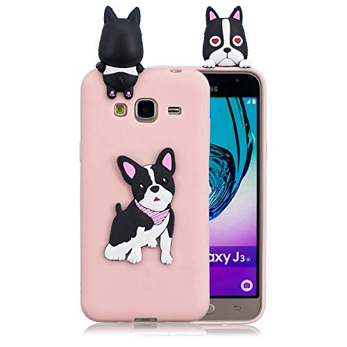 HopMore Handy Hülle für Samsung Galaxy J3 2016 (J310) Hülle Silikon Muster 3D Handyhülle für Samsung J3 2016 Ultra Dünn Bumper Design Slim Schutzhülle One Piece Case Cover - Rosa Hund von HopMore