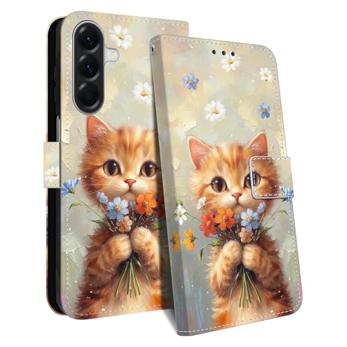 HopMore Handyhülle für Samsung Galaxy A56 5G Hülle, PU Leder Klappbar Klapphülle Kartenfach Schutzhülle, Stoßfeste Standfunktion Tasche Flip Case mit Muster Handytasche, Katze hält Blume HopMore Handyhülle für Samsung Galaxy A56 5G Hülle, PU Leder Klappbar Klapphülle Kartenfach Schutzhülle, Stoßfeste Standfunktion Tasche Flip Case mit Muster Handytasche, Katze hält Blume von HopMore