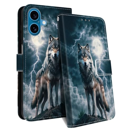 HopMore Handyhülle für iPhone 16 Hülle, Premium PU Leder Klappbar Klapphülle Kartenfach Schutzhülle, Stoßfeste Tasche Case mit Motiv Handytasche für iPhone 16, Wolf HopMore Handyhülle für iPhone 16 Hülle, Premium PU Leder Klappbar Klapphülle Kartenfach Schutzhülle, Stoßfeste Tasche Case mit Motiv Handytasche für iPhone 16, Wolf von HopMore
