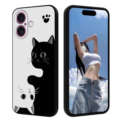 HopMore Handyhülle für iPhone 16 Hülle, Weich Dünn Silikonhülle mit Muster Motiv, Stoßfest Schwarz Schutzhülle Soft TPU Slim Handytasche Case Cover für iPhone 16, Schwarz-Weiße Katze HopMore Handyhülle für iPhone 16 Hülle, Weich Dünn Silikonhülle mit Muster Motiv, Stoßfest Schwarz Schutzhülle Soft TPU Slim Handytasche Case Cover für iPhone 16, Schwarz-Weiße Katze von HopMore