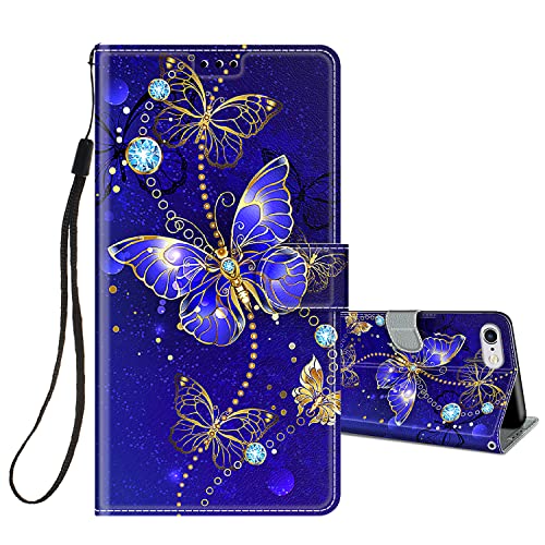 HopMore Handyhülle für iPhone 6S / 6 Leder Hülle, Klappbar Klapphülle Flip Case 360 Grad PU Schutzhülle Motiv für Mädchen Frauen Handytasche Stoßfest Cover Silikon - Schmetterling/Blau von HopMore