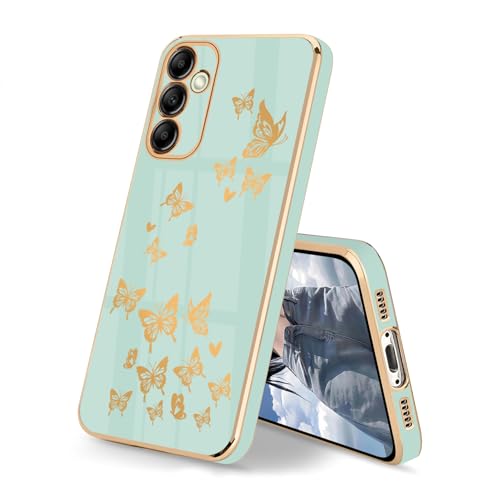 HopMore Hülle für Samsung Galaxy A15 4G / 5G Handyhülle mit Vergoldet Schmetterling Herz Muster Motiv Silikon Hülle, Stoßfest Schutzhülle, Dünn Weich TPU Farbe Case Cover für Samsung A15, Minzgrün B HopMore Hülle für Samsung Galaxy A15 4G / 5G Handyhülle mit Vergoldet Schmetterling Herz Muster Motiv Silikon Hülle, Stoßfest Schutzhülle, Dünn Weich TPU Farbe Case Cover für Samsung A15, Minzgrün B von HopMore