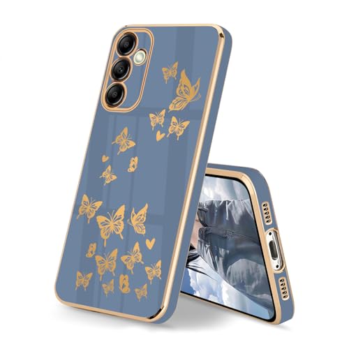 HopMore Hülle für Samsung Galaxy A35 5G Handyhülle mit Vergoldet Schmetterling Herz Muster Motiv Silikon Hülle, Stoßfest Schutzhülle, Dünn Weich TPU Farbe Case Cover für Samsung A35 5G, Blau B HopMore Hülle für Samsung Galaxy A35 5G Handyhülle mit Vergoldet Schmetterling Herz Muster Motiv Silikon Hülle, Stoßfest Schutzhülle, Dünn Weich TPU Farbe Case Cover für Samsung A35 5G, Blau B von HopMore