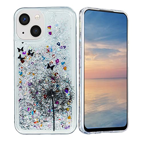 HopMore Hülle für iPhone 13 Handyhülle Glitzer Transparent Silikon Glitzern 3D Flüssig Cover Schutzhülle Hüllen Durchsichtig Glitter Stoßfest Silikonhülle für iPhone 13, Löwenzahn von HopMore