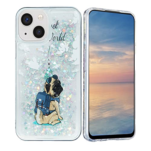 HopMore Hülle für iPhone 14 Handyhülle Glitzer Transparent Silikon Glitzern 3D Flüssig Cover Schutzhülle Hüllen Durchsichtig Glitter Stoßfest Silikonhülle für iPhone 14, Rucksack für Welpen von HopMore