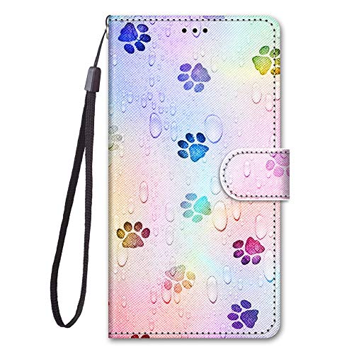 HopMore Hülle für iPhone 15 Handyhülle, Premium PU Leder Schutzhülle für iPhone 15 Klapphülle Flip Case Stoßfest Tasche Klappbar Cover mit Muster Kartenschlitz Magnet, Fußabdruck von HopMore