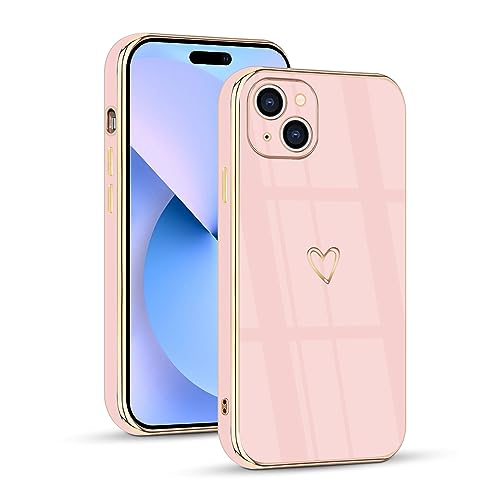 HopMore Hülle für iPhone 15 Handyhülle Case Silikon Schutzhülle für Mädchen Frau Stoßfest Ultra Dünn Weich TPU Silikonhülle Cover mit Motiv Süße Herz für iPhone 15, Rosa von HopMore