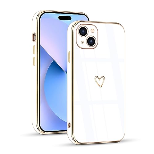 HopMore Hülle für iPhone 15 Handyhülle Case Silikon Schutzhülle für Mädchen Frau Stoßfest Ultra Dünn Weich TPU Silikonhülle Cover mit Motiv Süße Herz für iPhone 15, Weiß von HopMore