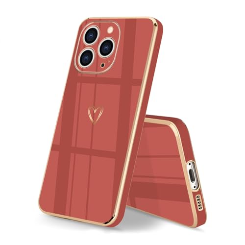 HopMore Hülle für iPhone 15 Pro Handyhülle Case Silikon Schutzhülle für Mädchen Frau Stoßfest Ultra Dünn Weich TPU Silikonhülle Cover mit Motiv Süße Herz für iPhone 15 Pro, Kamelienrot von HopMore