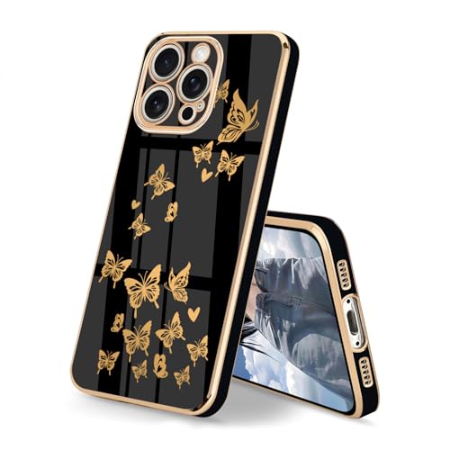 HopMore Hülle für iPhone 16 Pro Handyhülle mit Vergoldet Schmetterling Herz Muster Motiv, Silikon Hülle Stoßfest Schutzhülle Dünn Weich TPU Farbe Case Cover für iPhone 16 Pro, Schwarz HopMore Hülle für iPhone 16 Pro Handyhülle mit Vergoldet Schmetterling Herz Muster Motiv, Silikon Hülle Stoßfest Schutzhülle Dünn Weich TPU Farbe Case Cover für iPhone 16 Pro, Schwarz von HopMore