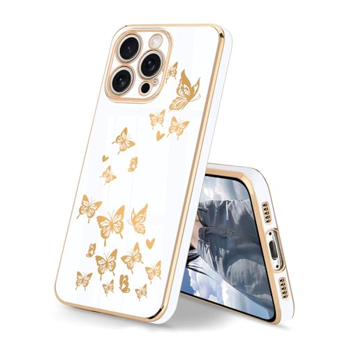 HopMore Hülle für iPhone 16 Pro Handyhülle mit Vergoldet Schmetterling Herz Muster Motiv, Silikon Hülle Stoßfest Schutzhülle Dünn Weich TPU Farbe Case Cover für iPhone 16 Pro, Weiß HopMore Hülle für iPhone 16 Pro Handyhülle mit Vergoldet Schmetterling Herz Muster Motiv, Silikon Hülle Stoßfest Schutzhülle Dünn Weich TPU Farbe Case Cover für iPhone 16 Pro, Weiß von HopMore