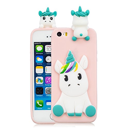 HopMore Kawaii Einhorn Handy Hülle für iPhone 5S / SE / 5 Hülle Silikon 3D Hüllen Tier Muster Bumper Design Ultra Dünn Slim Handyhülle Schutzhülle Case Cover - Rosa Einhorn von HopMore