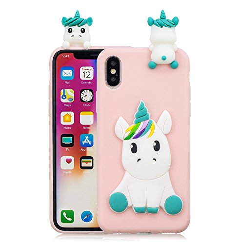 HopMore Kawaii Einhorn Handy Hülle für iPhone X/iPhone XS - Silikon 3D Tier Muster Bumper Design Ultra Dünn Slim Schutzhülle Case Cover - Rosa Einhorn von HopMore