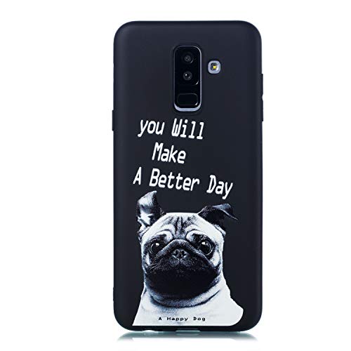 HopMore Kompatibel mit Samsung Galaxy A6 Plus 2018 Hülle Silikon Schwarz Kreativ Universum Muster Stoßfest Schutzhülle Protective Ultra Dünn Handyhülle Silikonhülle Slim TPU Case Cover - Hund von HopMore