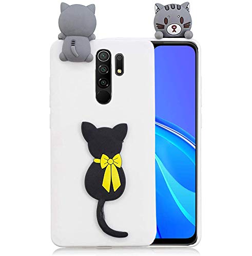 HopMore Kompatibel mit Xiaomi Redmi 9 Handyhülle Weich Silikon 3D Muster Kawaii Tier Silikonhülle Dünn Slim Case Stoßfest Redmi 9 Hülle Schutzhülle Gel Cover - Weiße Katze von HopMore