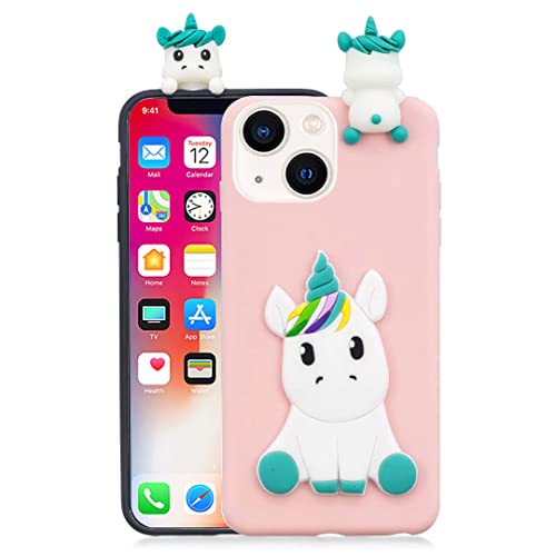 HopMore Kompatibel mit iPhone 13 / iPhone 14 Hülle Dünn Silikon Weich Gel 3D Tier Motiv Slim Case Stoßfest Handyhülle für iPhone 13 / iPhone 14 Silikonhülle Schutzhülle Cover, Rosa Einhorn von HopMore